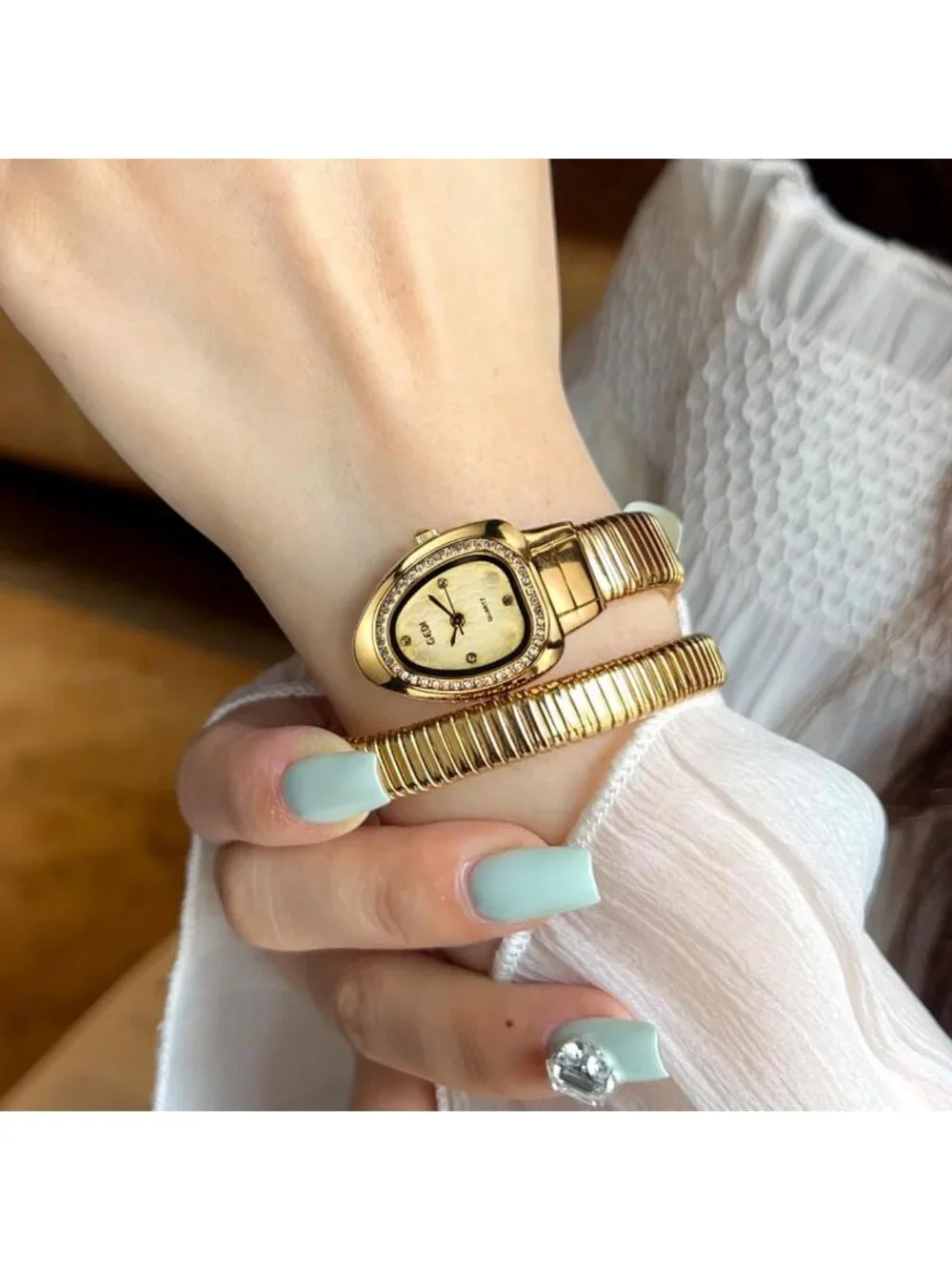 Women's Gold Elegant Wrap Around Bangle Fashion Snake Cuff Dress Wrist Watch